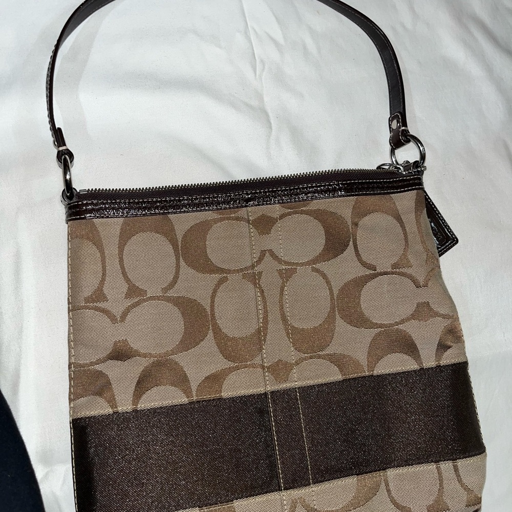 Coach Tan and Brown Signature Shoulder Bag